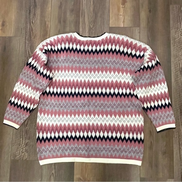 Vtg CAPE COD Sportswear TOWN‎ & COUNTRY Fair Isle Sweater Womens 18W Pink Gray - Picture 6 of 12